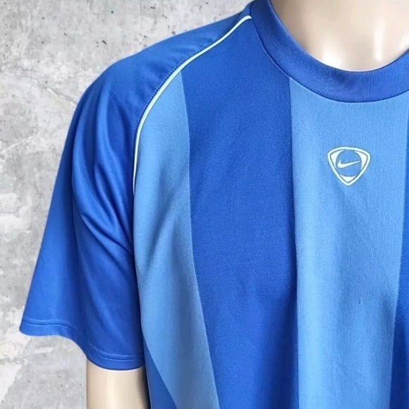 Nike Y2K Soccer Jersey Mens XL Blue Striped Training T-Shirt Center Swoosh Logo - Picture 3 of 13
